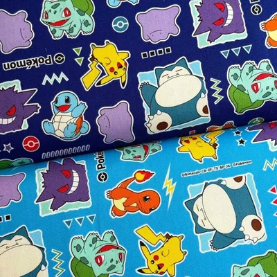 ポケモン ポケットモンスター ベーシック柄 オックス ネイビー/サックス(POKEMON キャラクター 入園入学通園通学 手作り)G-6138