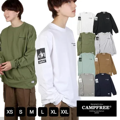 CAMPFREE ティシャツ Tシャツ ロンティ メンズ レディース ロンt ロンティー ロングtシャツ メンズtシャツ 長袖tシャツ 綿 コットン 白 黒 ブランド 10454