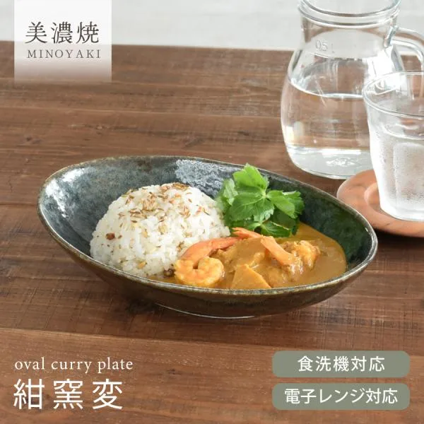 食器 和食器 おしゃれ 皿 カレー皿 紺窯変ナチュラルオーバルカレー皿&パスタ皿 パスタ皿 モダン 美濃焼 ボウル