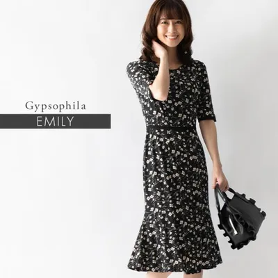 ワンピース レディース エミリー ジプソフィラ opd8b-070001 半袖 夏 上品 40代 50代 60代 きれいめ 大きいサイズ 膝丈 五分袖 春秋