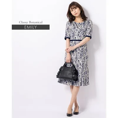 【7/30再入荷】 ワンピース レディース エミリー クラッシィボタニカル opd8b-070008 上品 50代 30代 40代 きれいめ 着やせ 大きいサイズ 膝丈 五分袖 春夏秋冬