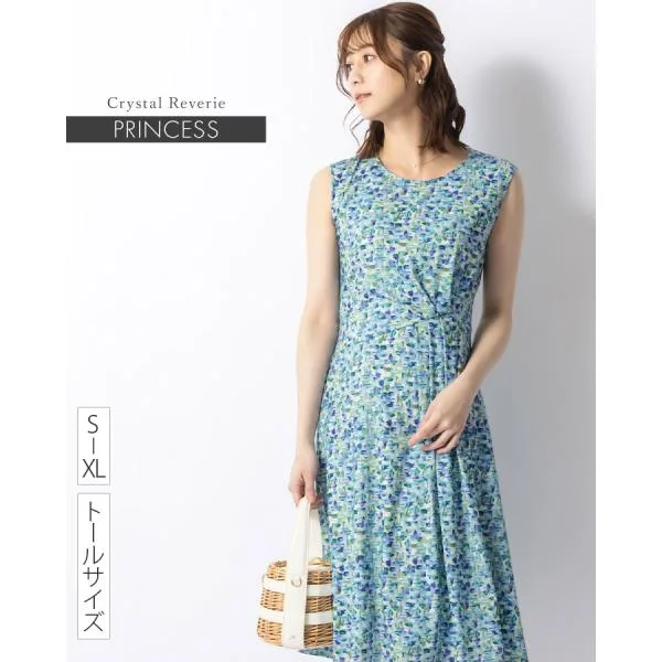 ワンピース プリンセス ドレープ opl5-080001 クリスタルレヴェリー 30代 40代 50代 着やせ 上品 大きいサイズ トールサイズ 膝丈 ノースリーブ 春 夏 秋