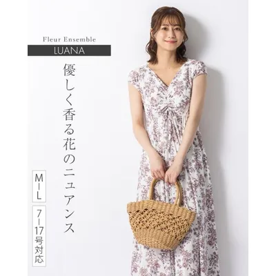 ワンピース ルアナ Yライン フルールアンサンブル opm7a-090001 きれいめ 30代 40代 50代 着やせ 上品 大きいサイズ マキシ丈 一分袖 半袖 春夏秋