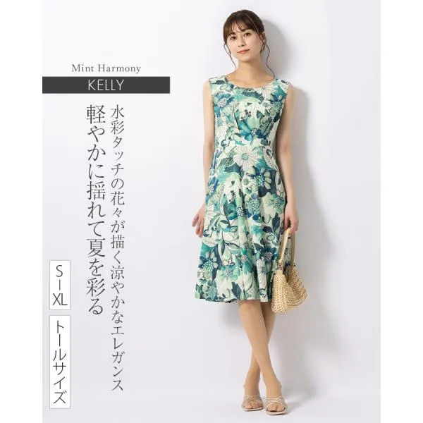 ワンピース ケリー フレア ミントハーモニー opr10-080018 きれいめ 30代 40代 50代 着やせ 上品 大きいサイズ トールサイズあり ノースリーブ 膝丈 ひざ丈 春夏