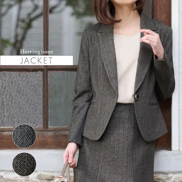 テーラードジャケット ヘリンボーン out010043 カラバリ きれいめ 40代 50代 着やせ 上品 大きいサイズあり 長袖 春秋冬