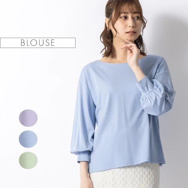ブラウス 2WAYブラウス パフスリーブ 無地 tp004-0002 きれいめ 30代 40代 50代 着やせ 上品 大きいサイズ 長袖 九分袖 春 夏
