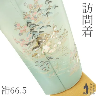 訪問着 着物 未使用 フォーマル 正絹 袷 薄緑 ミントグリーン 花 新古品 美品 仕立て上がり 身丈166 裄丈66.5 Lサイズ みやがわ sb17265