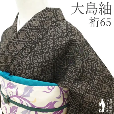 本場奄美大島紬 袷 着物 未使用 正絹 こげ茶 花七宝 美品 新古品 仕立て上がり 身丈162 裄丈65 ややふくよか Mサイズ みやがわ sb17468