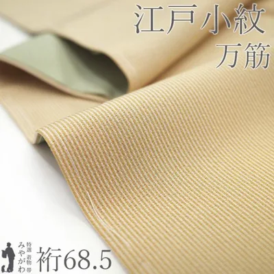 江戸小紋 着物 未使用 万筋 伝統工芸士 服部光擴 正絹 薄茶ベージュ 新古品 仕立て上がり 身丈166 裄丈68.5 Lサイズ みやがわ sb18533