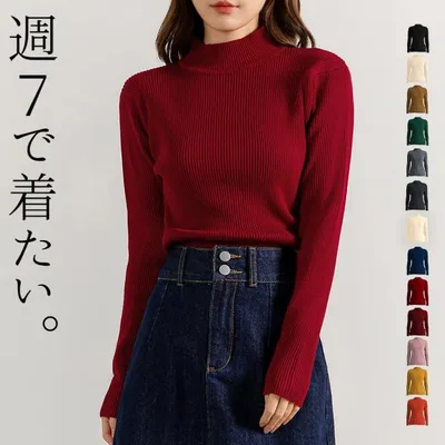 ハイネック レディース ニット トップス インナー 長袖 カットソー リブ セーター ニットプルオーバー タートルネック 秋冬 白 黒