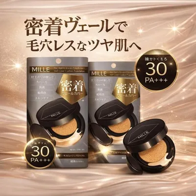 クッションファンデーション 密着 毛穴カバー ツヤ肌 SPF30 PA++ 日本製 MILLE ヴェールカバー