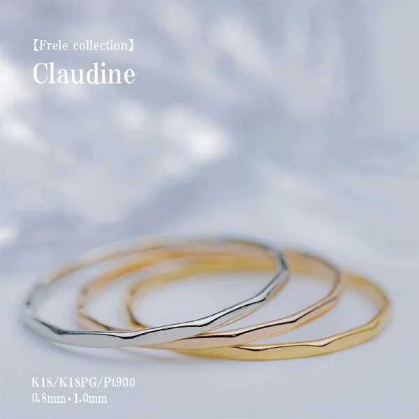 指輪 レディース K18 K18PG Pt900 12角リング 0.8mm・1mm幅 0〜20号 華奢 ピンキーリング 重ね付け Claudine クロディーヌ