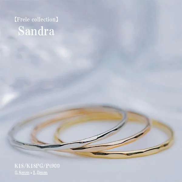 指輪 レディース K18 K18PG Pt900 槌目リング 0.8mm・1mm幅 0〜20号 華奢 ピンキーリング 重ね付け Sandra サンドラ