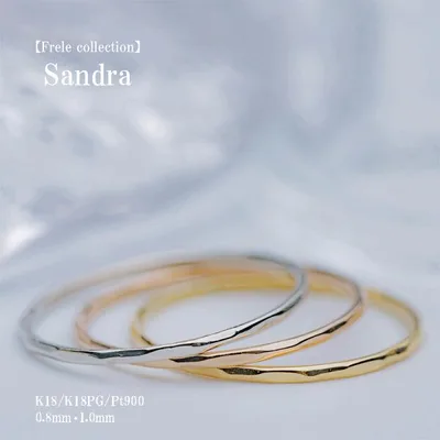 指輪 レディース K18 K18PG Pt900 槌目リング 0.8mm・1mm幅 0〜20号 華奢 ピンキーリング 重ね付け Sandra サンドラ