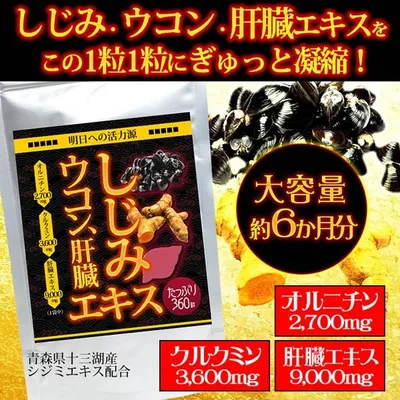 (大容量/約6ヵ月分) しじみウコン肝臓エキス360粒 オルニチン クルクミン カキ肉エキス ビール酵母 亜鉛 お酒 酒 飲む 飲み会 休肝日 ケア 健康 サプリメント