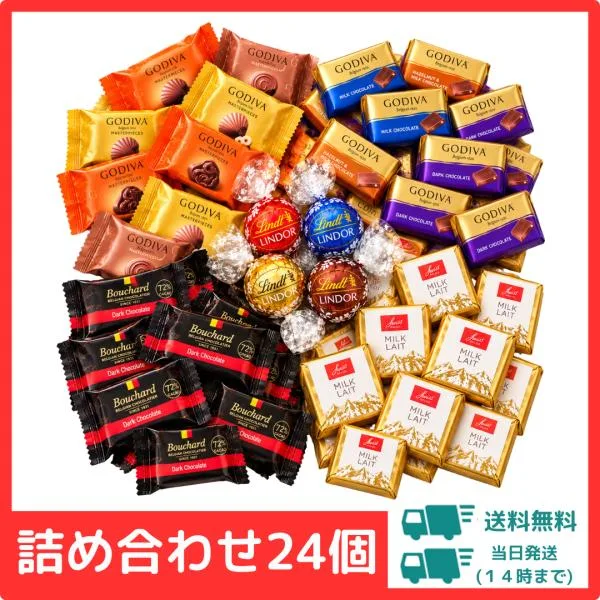 リンツ ゴディバ ブシャール スイスデリス 24個 セット 送料無料 チョコレート 個包装 詰め合わせ 食べ比べ お試し