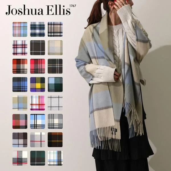 ジョシュアエリス Joshua Ellis マフラー ストール カシミヤ100% 大判 190×70cm レディース メンズ チェック柄 カシミア スカーフ ショール プレゼント 秋冬