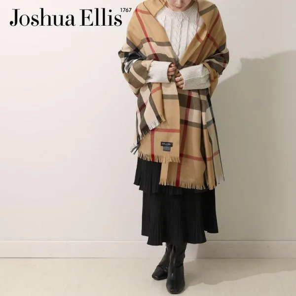ジョシュアエリス Joshua Ellis メリノウール100% 大判ストール 190×70cm マフラー レディース メンズ チェック WM50759 ウール スカーフ ショール 秋冬 ギフト