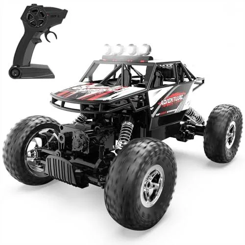 DEERC 子供向けラジコンカー 4WD 1/16スケール 防振設計 操作時間90分 金属ボディ 全地形対応 オフロード 2.4GHz DE45