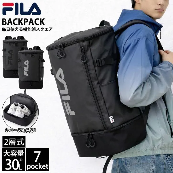 特価 FILA フィラ 通学 リュック 30L PC収納 高校生 中学生 メンズ レディース ボックス ブラック 黒 スクールリュック ノベルティ付