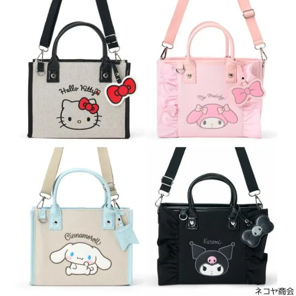 sanrio/サンリオ チャーム付きスクエア2WAYバッグ キティ マイメロディ シナモロール クロミ ポーチ バック バッグ ショルダー 手提げ トートバッグ