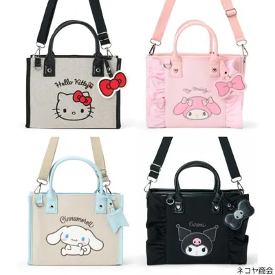 sanrio/サンリオ チャーム付きスクエア2WAYバッグ キティ マイメロディ シナモロール クロミ ポーチ バック バッグ ショルダー 手提げ トートバッグ