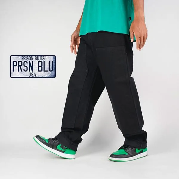 プリズンブルース ダブルニー ワークジーンズ デニム PRISON BLUES DOUBLE KNEE WORK JEANS Without Suspender Buttons 123 1231212 Rinsed Black 爆買
