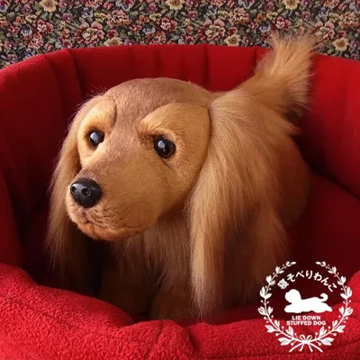 ニニアンドキノ ぬいぐるみ 犬 リアル 寝そべりわんこ ダックスフンド ロング (レッド) 全長約40cm 本物 そっくり ペット 母の日 クリスマス ギフト 爆買