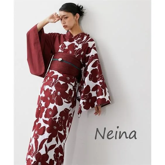 浴衣 レディース アシメ デザイン ゆかたセット ゆかた+へこ帯 〔Neina〕 ゆかた 大人 花火大会 和装 ニッセン nissen