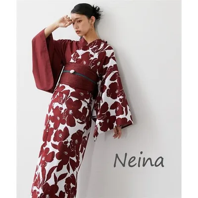 浴衣 レディース アシメ デザイン ゆかたセット ゆかた+へこ帯 〔Neina〕 ゆかた 大人 花火大会 和装 ニッセン nissen