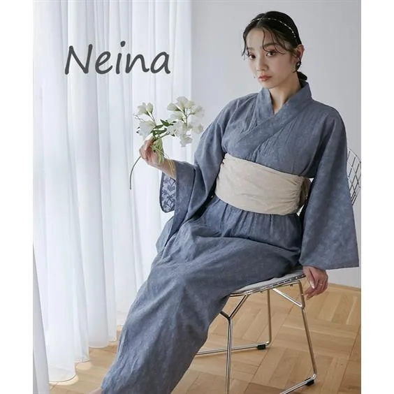浴衣 レディース 1人で着られるカットジャカード ワンピース セット 上衣+ +作り帯 〔Neina〕 春 夏 秋 冬 ゆかた 大人 花火大会 | M/L | ニッセン nissen