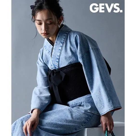 浴衣 レディース レース 半衿付き 綿100% 2部式 デニム GEVS. 夏 ゆかた 大人 花火大会 和装 | 8L〜10L | ニッセン nissen