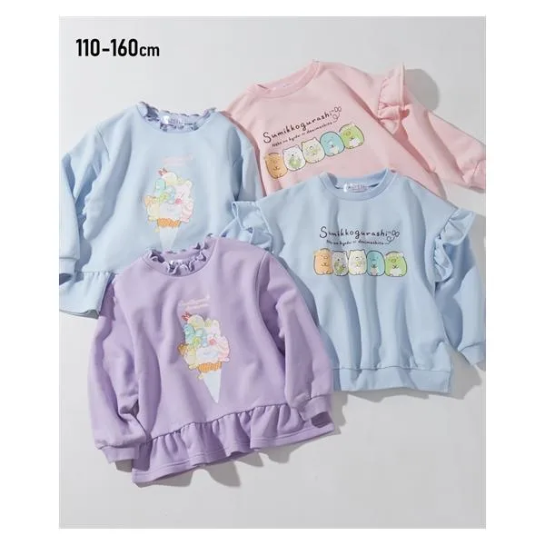 トップス・チュニック トレーナー 子供服 キッズ すみっコぐらし フリル使い 長袖 プリント 女の子 春 秋 冬 ト