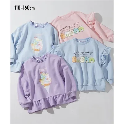 トップス・チュニック トレーナー 子供服 キッズ すみっコぐらし フリル使い 長袖 プリント 女の子 春 秋 冬 ト