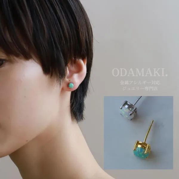 ピアス アレルギー対応 オパール 18金 レディース つけっぱなし 両耳用 アクセサリー ホワイトオパール
