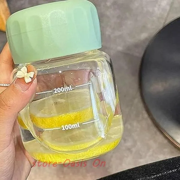 水筒 スポーツボトル 300ml 透明カップ ウォーターボトル 目盛り付き 耐熱ガラス 給水ボトル ドリンク 小さい 無鉛 蓋付き 夏用