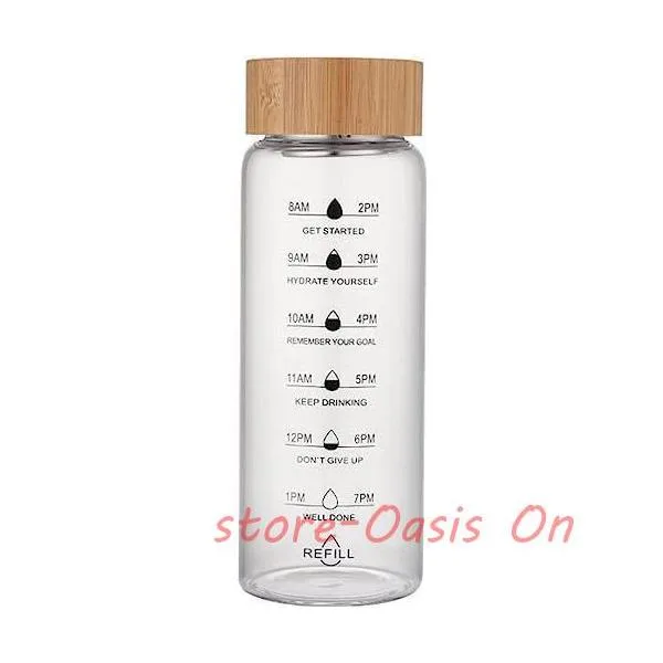 水筒 ウォーターボトル マグボトル 700ml スポーツボトル 1000ml タイムマーカー付き ガラスボトル 茶こし付き 竹の蓋 耐久性