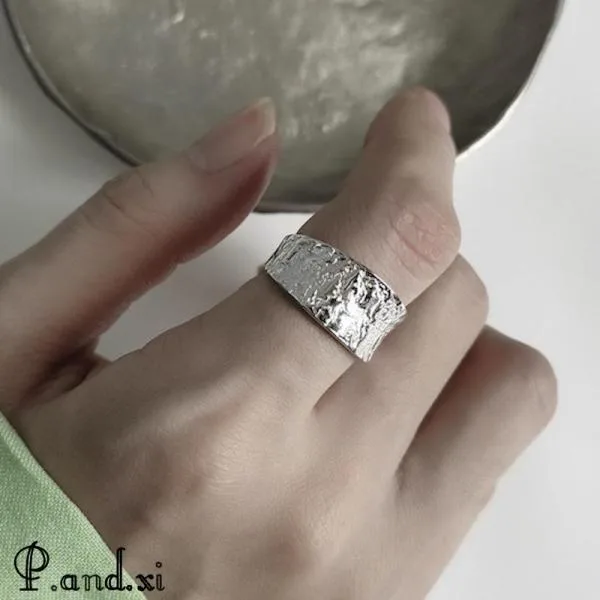 指輪 オープンリング アクセサリー レディース 女性用 太め シルバーカラー シルバー925 サイズ調整可能 開口 おしゃれ ギフト 記念日 誕生日