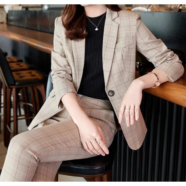 レディース スーツセット パンツセットチェック柄 20代30代40代 事務服 フォーマル 細身シルエット 制服OL ビジネス 入学式 卒業式 通勤