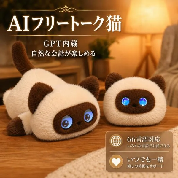 AIぬいぐるみ 猫 おしゃべり ロボットペット ChatGPT搭載 音声認識 AIロボット 電子ペット 知育玩具 動く しゃべる 66カ国語対応 アプリ連動 癒やし