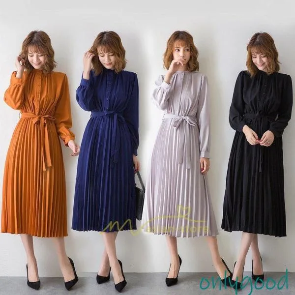 ワンピース 春 秋服 きれいめ レディース 長袖 シャツ 秋物 Aライン ロング丈 エレガント 二次会 通勤 OL 40代 着痩せ フェミニン 上品 お出かけ