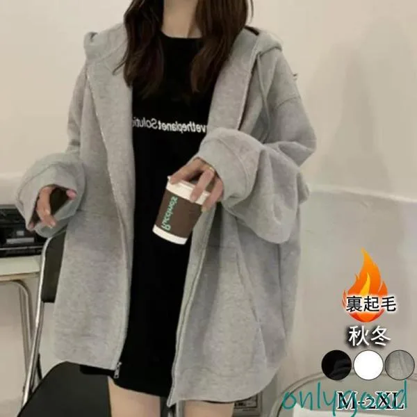 パーカー レディース ジップアップ 裏起毛 フード付き 長袖 羽織り アウター ゆったり カジュアル シンプル 厚手 春 秋冬 通勤 韓国風 おしゃれ