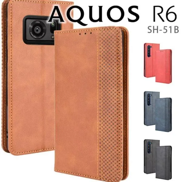 AQUOS R6 ケース 手帳 aquosr6 手帳型 スマホケース アクオスr6 チェック柄 合革 レトロ 手帳 ケース チェックライン手帳ケース ポイント消化 爆買
