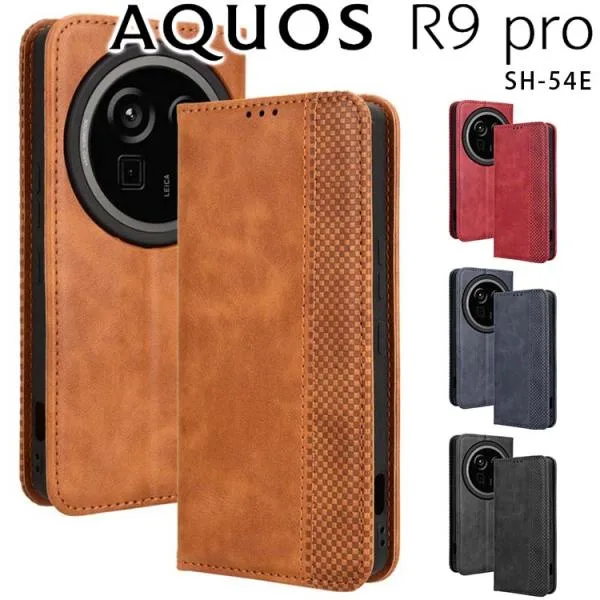 AQUOS R9 Pro ケース 手帳 aquosr9pro チェック柄 レトロ レザー 手帳型 ケース 北欧風 SH-54Eアクオスr9 プロ ポイント消化 爆買