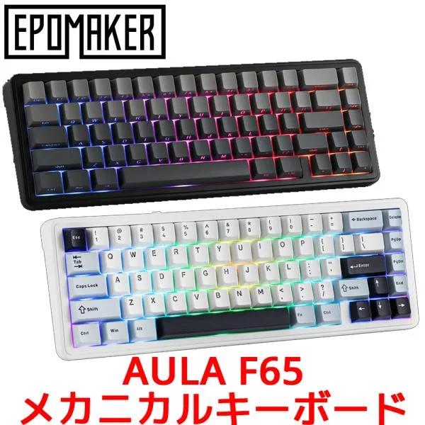【正規品】EPOMAKER エポメーカー AULA F65 ワイヤレス ゲーミングキーボード メカニカル テンキーレス 65% ガスケット RGB ホットスワップ 黒 青