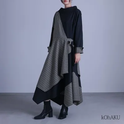 ワンピース レディース 春 秋 冬 黒 ロング丈 柄ワンピース 長袖 40代 50代 フリーサイズ 体型カバー オシャレウォーカー「メール便不可」「20」