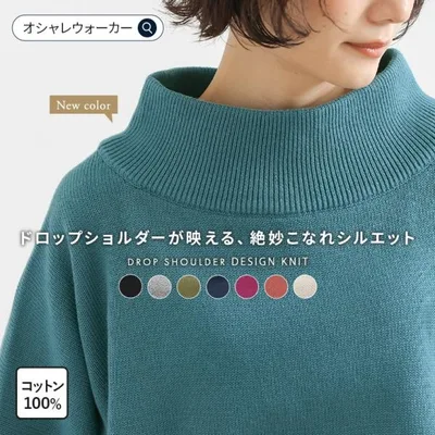 「新色登場」ニット 長袖 レディース 秋 冬 春 白 黒 S〜3L セーター 綿100% 40代 50代 大きいサイズ オシャレウォーカー「メール便不可」「20」