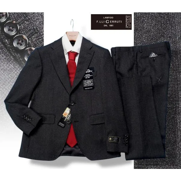 新品10.8万円 大手百貨店扱い 秋冬『CERRUTI チェルッティ 伊製生地』ストレッチウール ツイード スーツAB5灰(C) 1011001