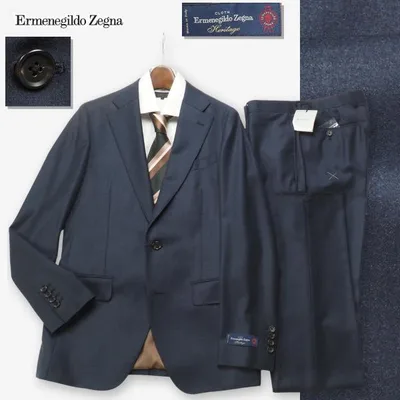 新品訳 大手スーツ専門店扱い 秋冬『Ermenegildo Zegna ゼニア Heritage 伊製生地』ウール100% サキソニー起毛 スーツY7紺(B) 1139271
