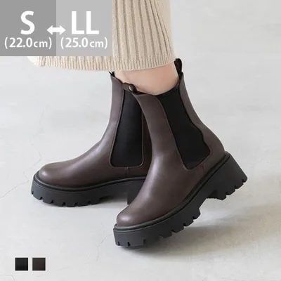 ショートブーツ レディース サイドゴア 厚底ブーツ 痛くない 歩きやすい ラウンドトゥ プルストラップ チェルシーブーツ 送料無料 10/20 9:59マデ 4,999円